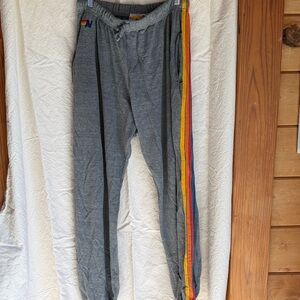 Aviator Nation Gray Joggers with Rainbow Stripes